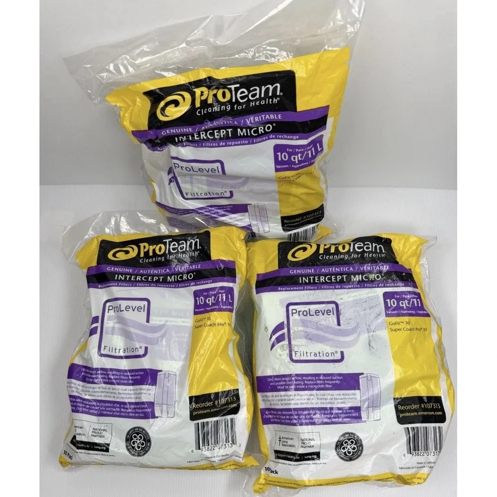 Lot 3 ProTeam 107313 Intercept Micro Vacuum Filter Bags Super Coach Pro 10